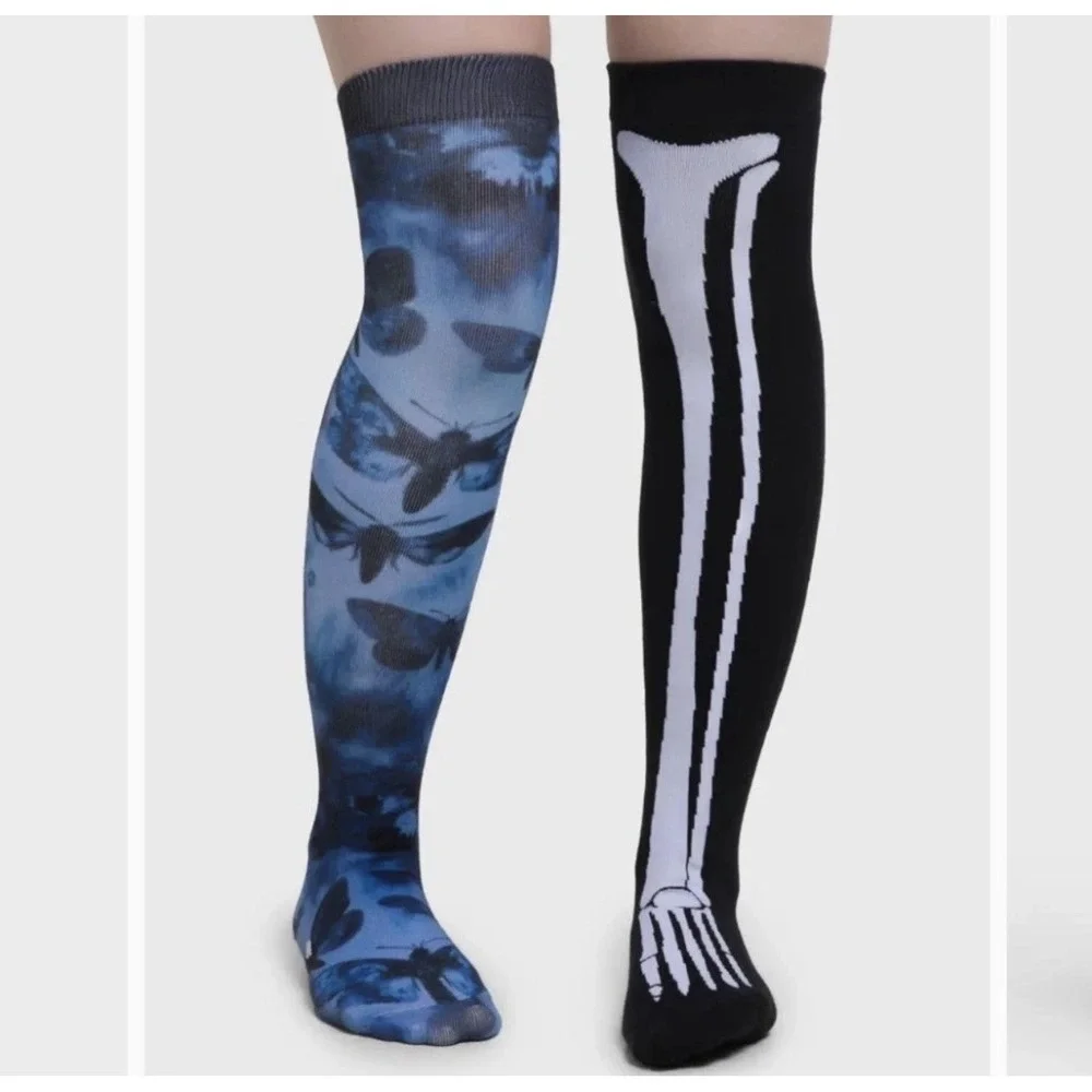 Corpse Bride Swarm Of Butterflies Knee High Mismatched Socks BRAND NEW